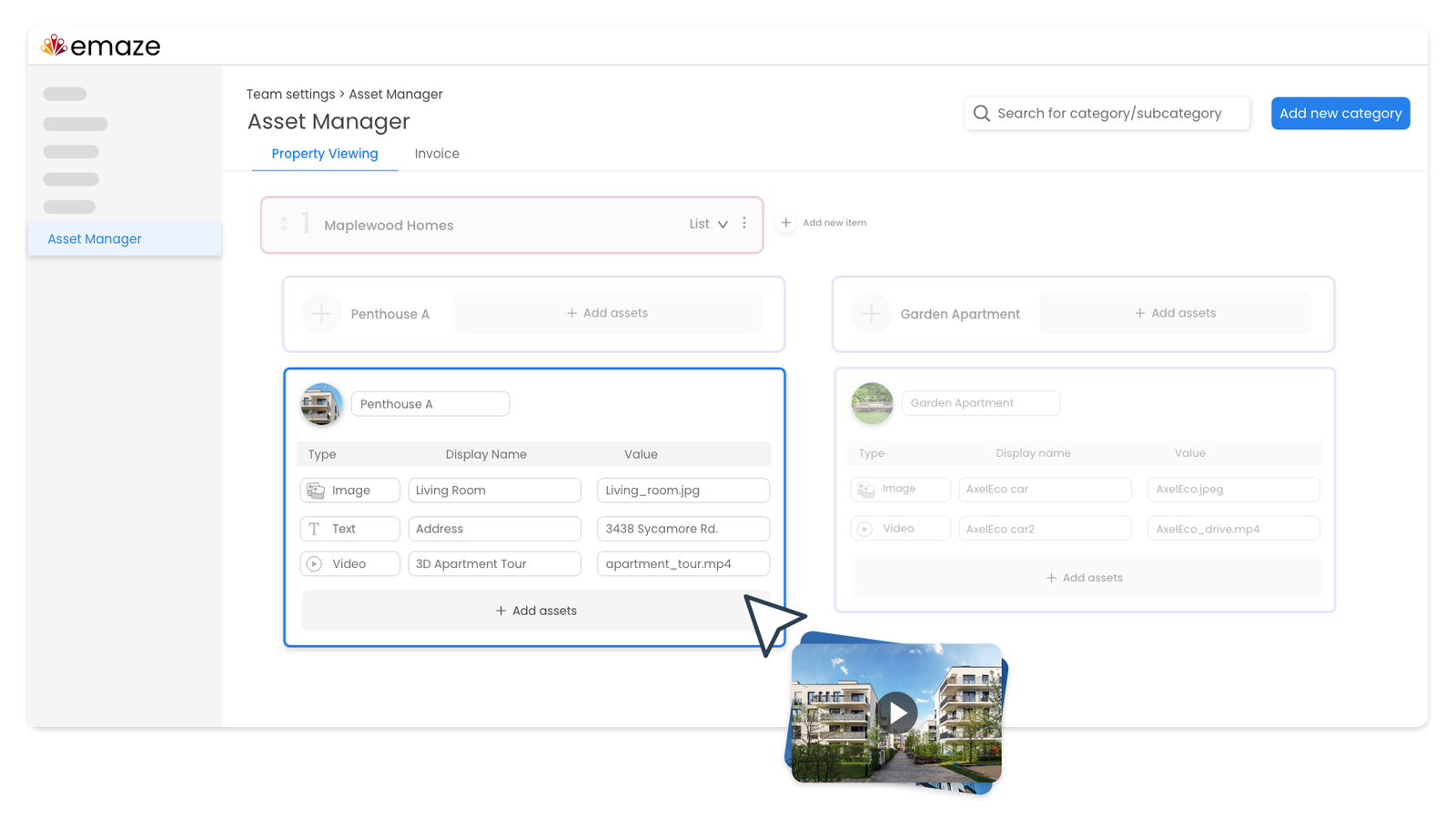 The emaze digital asset manager
